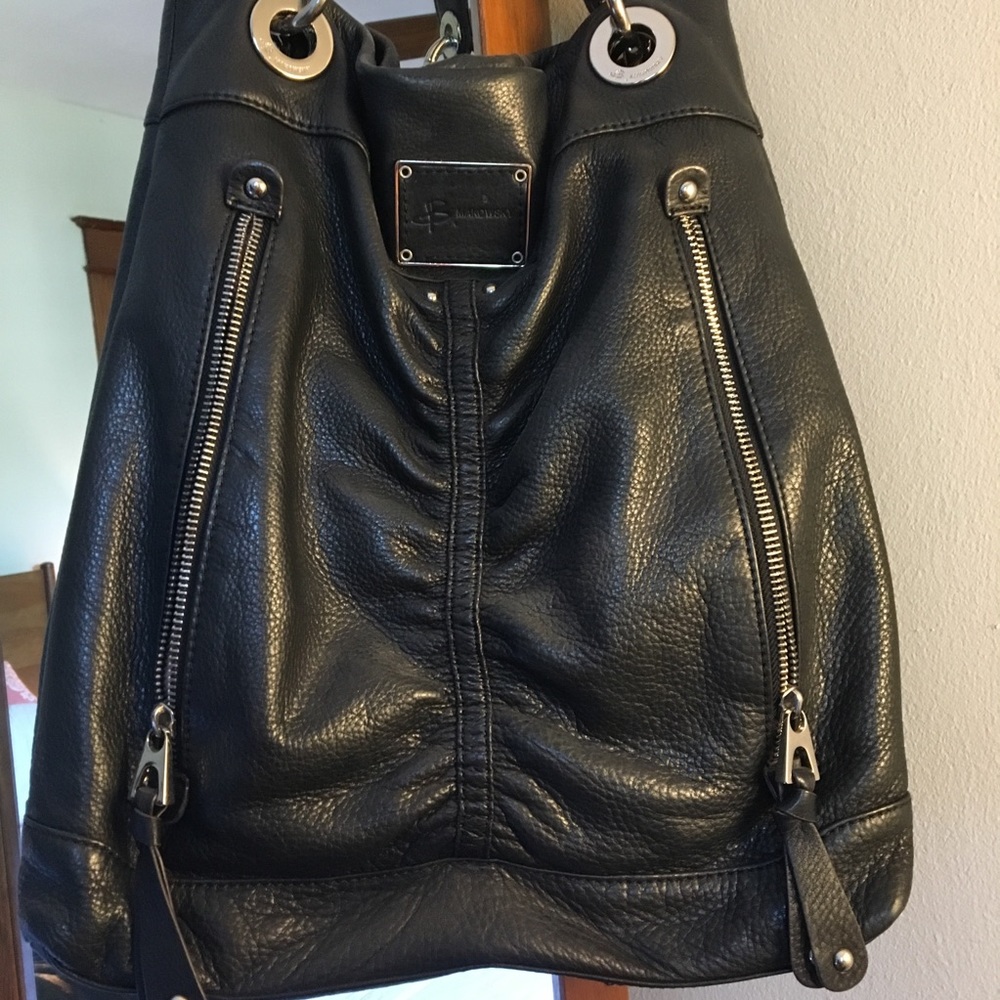 B Makowsky Large Black Leather Handbag